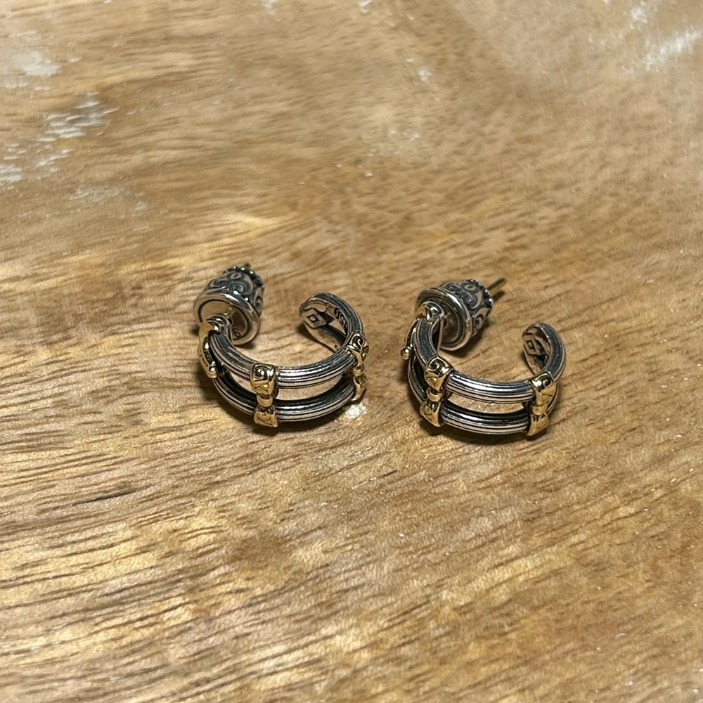 Konstantino Delos Two Tone 925 Sterling Silver & 18K Yellow Gold Hoop Earrings